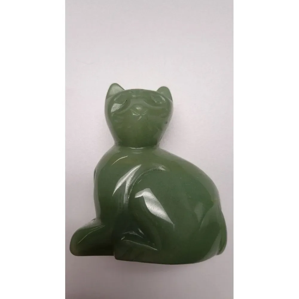 Jade quartz hand carved cat‎ figurine healing *rare